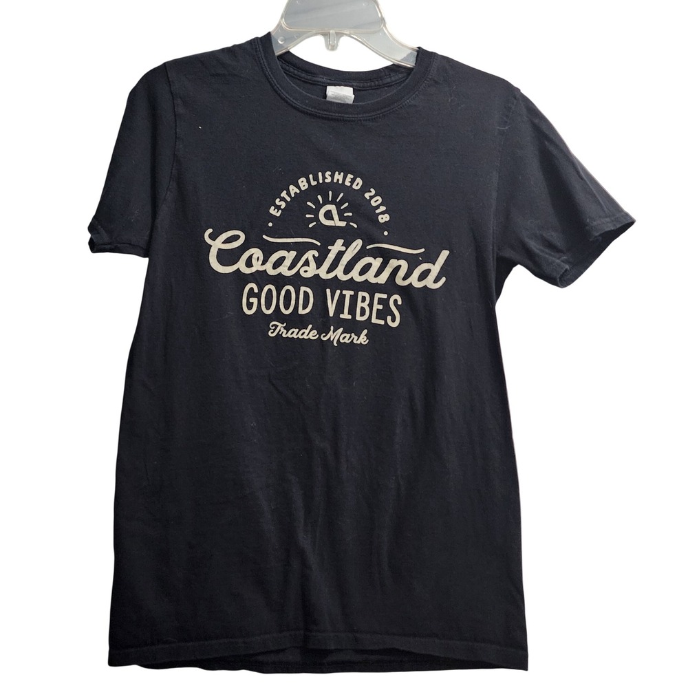 Gildan Kids Black Coastland Good Vibes T Shirt Established 2018 Youth Size S